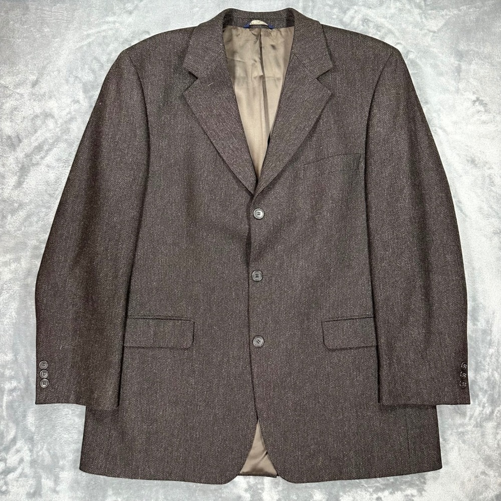 Brooks Brothers 346 Mens 43L Brown Herringbone Wool 3 Button Blazer Sport Coat